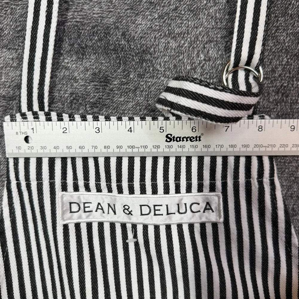 Dean & Deluca Apron Striped Bib Black White Adjustable Cotton Blend Pocket